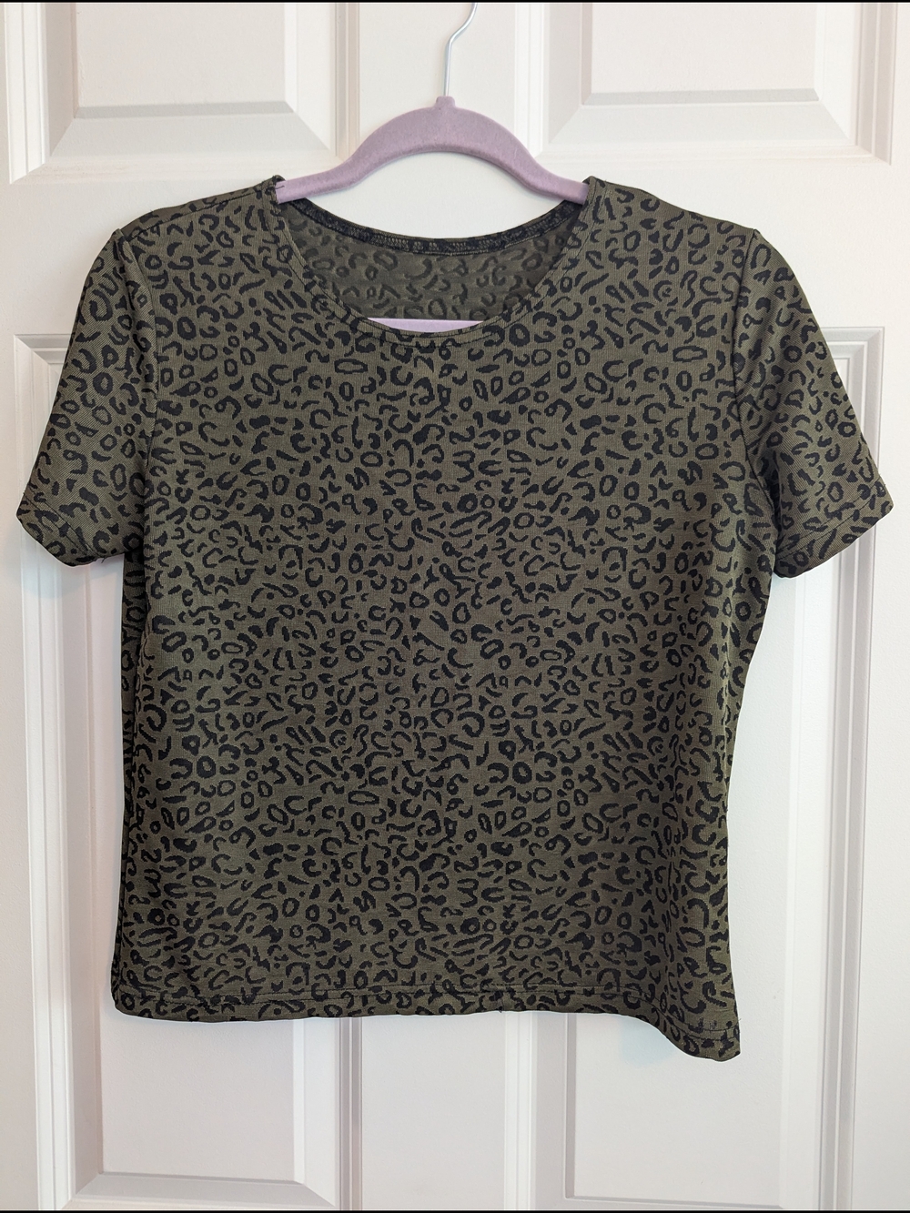 Olive Green Leopard Print Short Sleeve Top